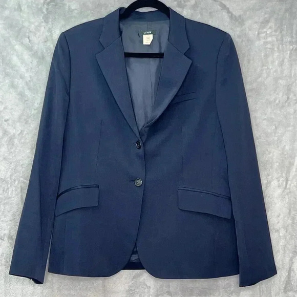 J Crew Blazer Womens Sz 14 100% Wool Vintage Green Tag Navy Preppy Made in Japan - Picture 1 of 12